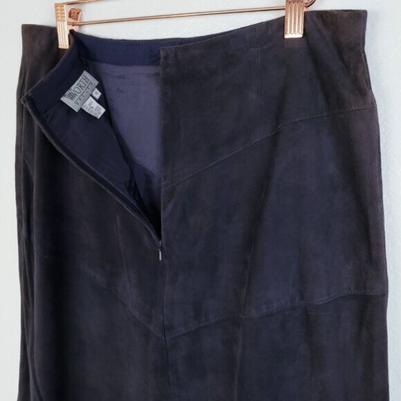 Vintage WORTH 100% Leather Suede Midi Skirt size 14 Patchwork Minimalist Y2K - Picture 5 of 11
